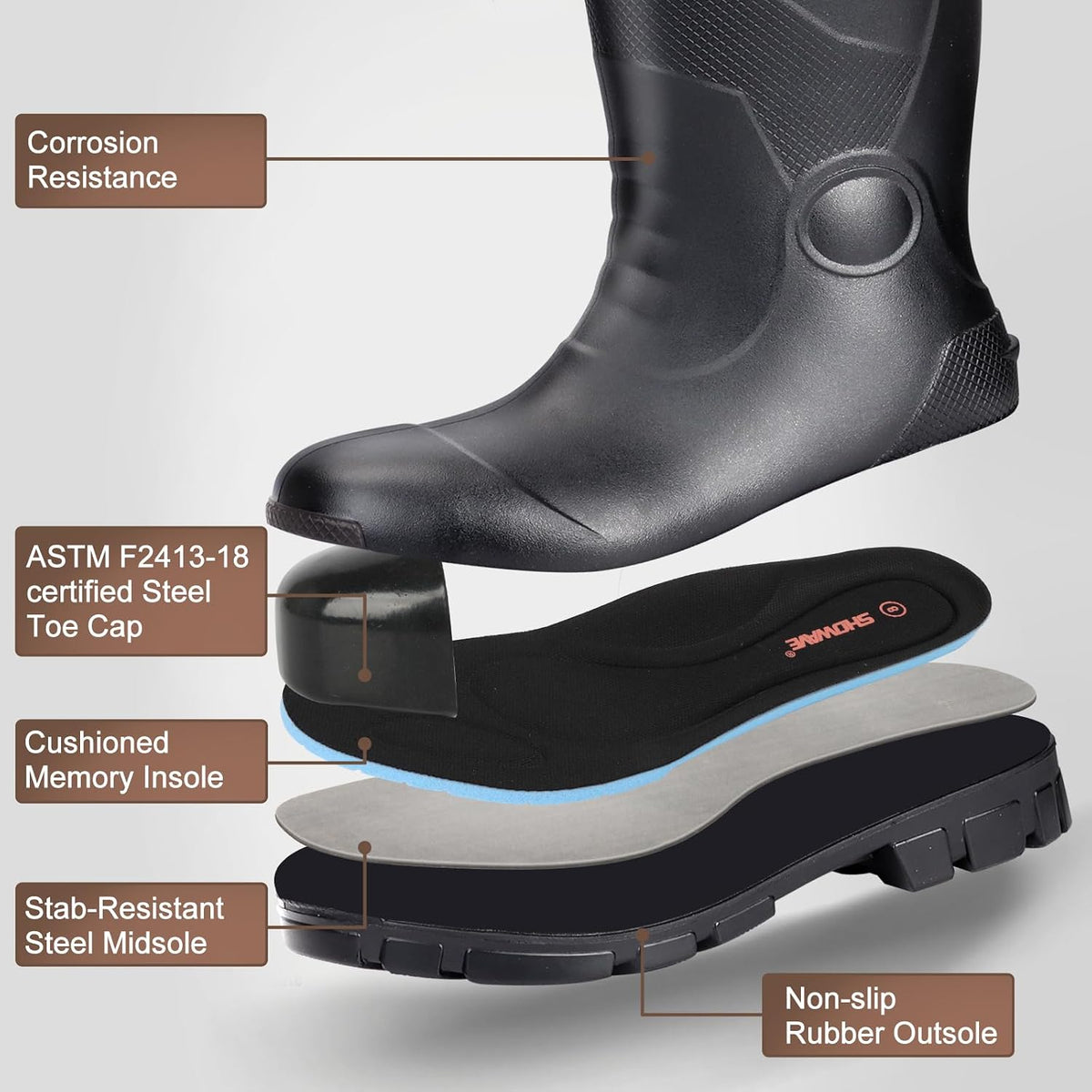 Steel Toe Rubber Work Boots for Men Waterproof Rain Boots | Safety Toe, Puncture-Proof & Oil Resistant Sole