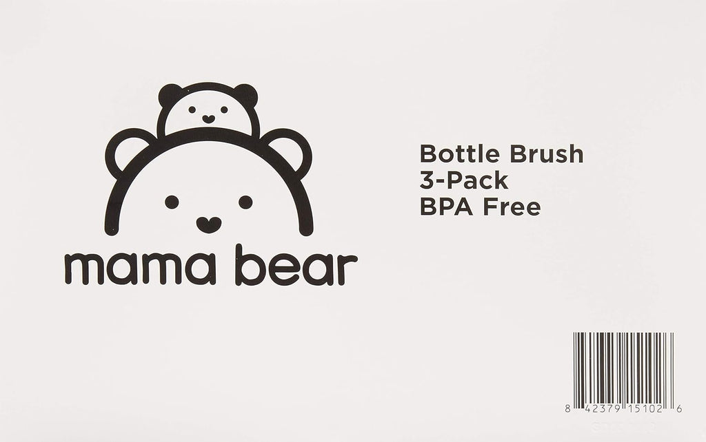Amazon Brand - Mama Bear Baby Bottle Brush with Nipple Cleaner and Suction Cup Stand, White (Pack of 3)