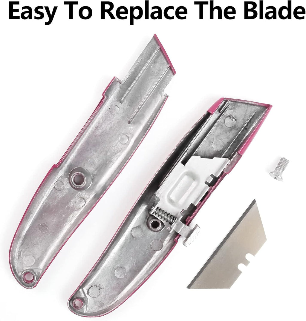 2 Pack Box Cutter Retractable, Ergonomic Razor Blades Utility Knife