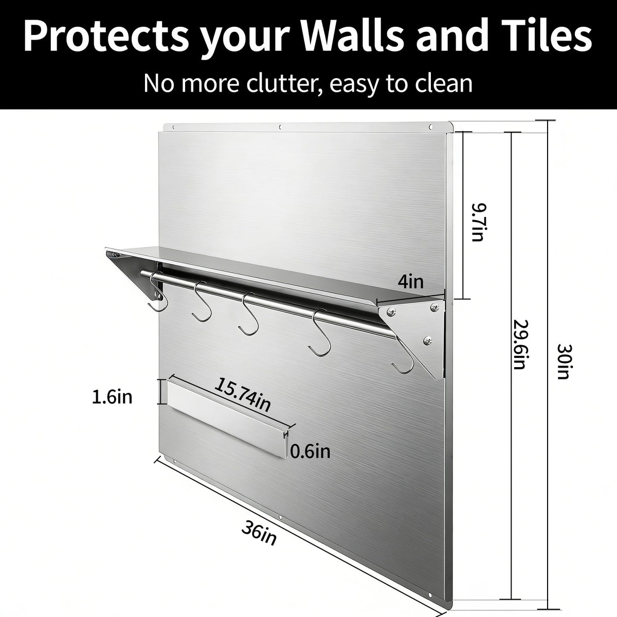 Range Backsplash – 36"x30" Stainless Steel Backsplash with Storage Shelf & Magnetic Knife Holder, Stove Backsplash for Kitchen Wall Protection, Pre-Drilled Holes for Easy Installation & Easy Clean