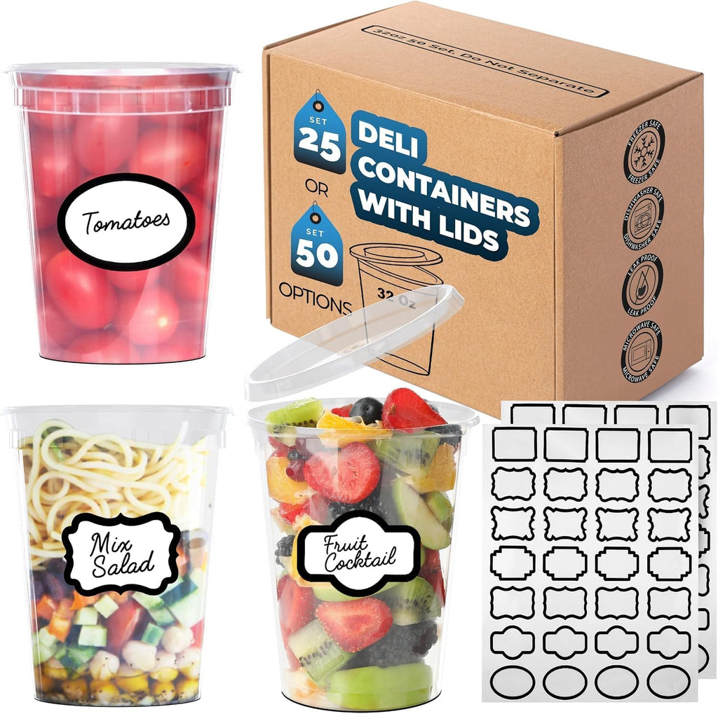 32 oz Deli Containers with Lids, 25-Set, Leakproof BPA-Free