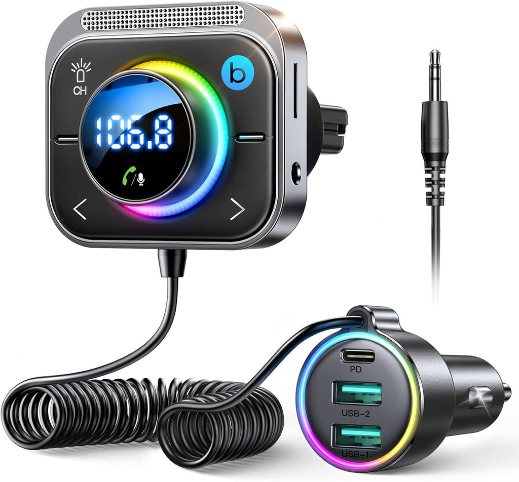 Bluetooth 6.0 Car Adapter FM & AUX HiFi Bass 96W Fast Charging | PD 60W & 2*QC 18W, Air Vent Installation for Safe