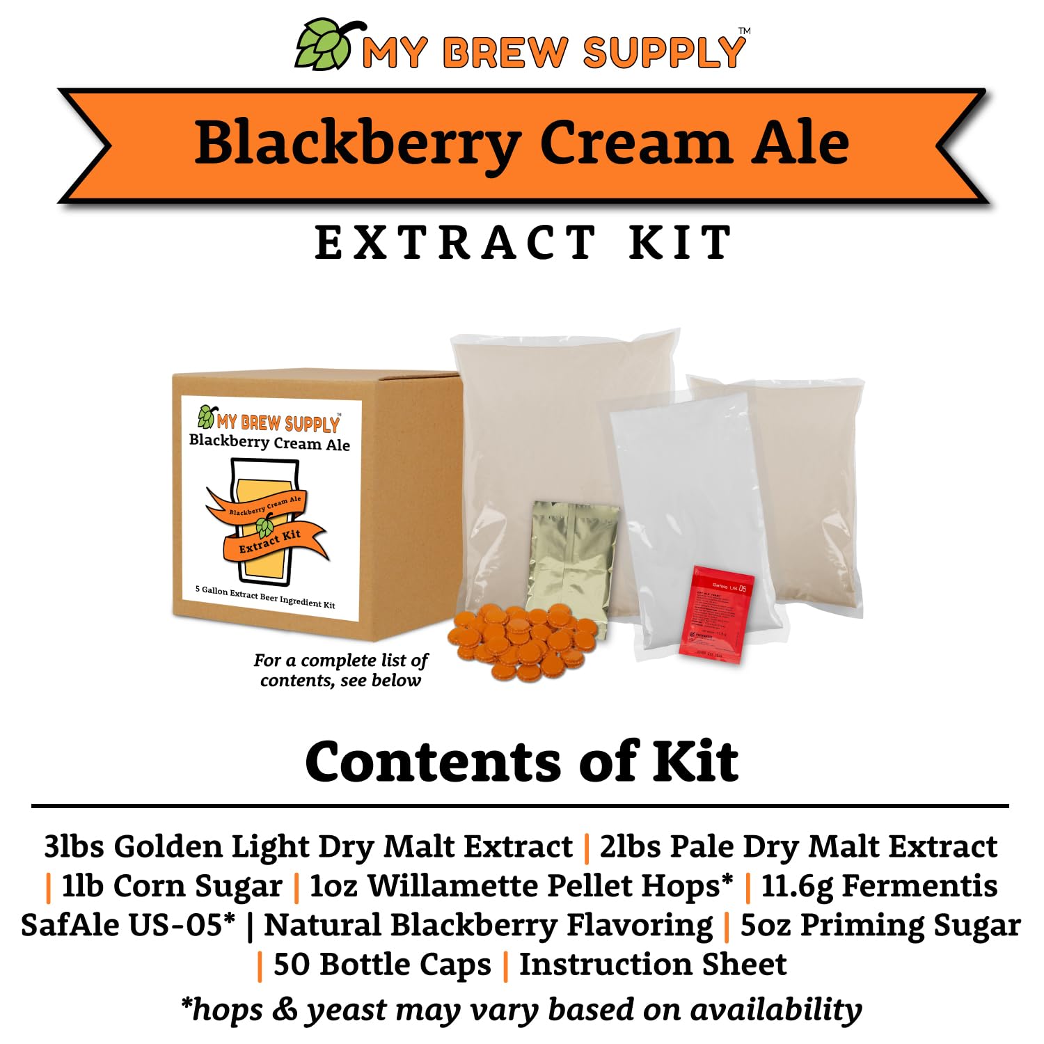 Blackberry Cream Ale Extract Kit | Golden Light & Pale Dry Malt Extract | Natural Blackberry Flavoring | Willamette