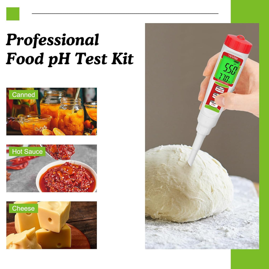 YINMIK Food pH Tester with pH Calibration Storage Solution Digital pH Meter