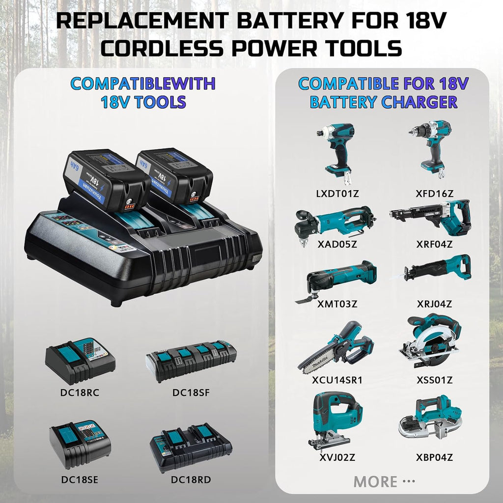 2-Pack 6.0Ah Replacement for Makita 18V Battery BL1860B, (Black)