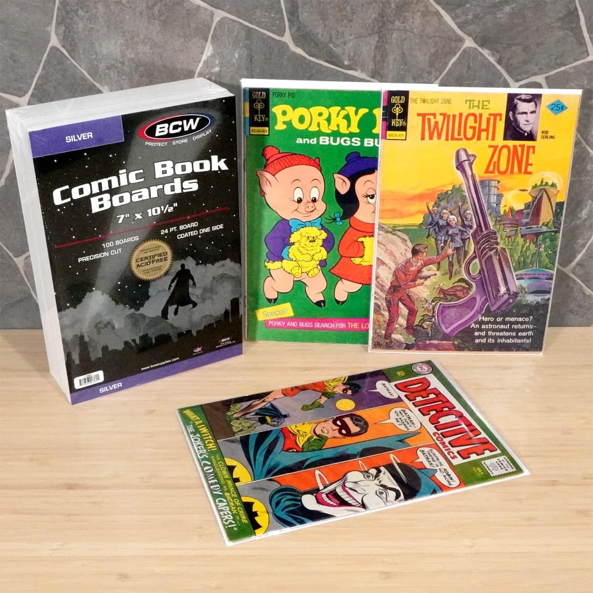 Silver Age Comic Backing Boards, 7 x 10.5 Inches, 24 Pt, 100 Count | Rigid 24 pt buffered boards help protect Silver