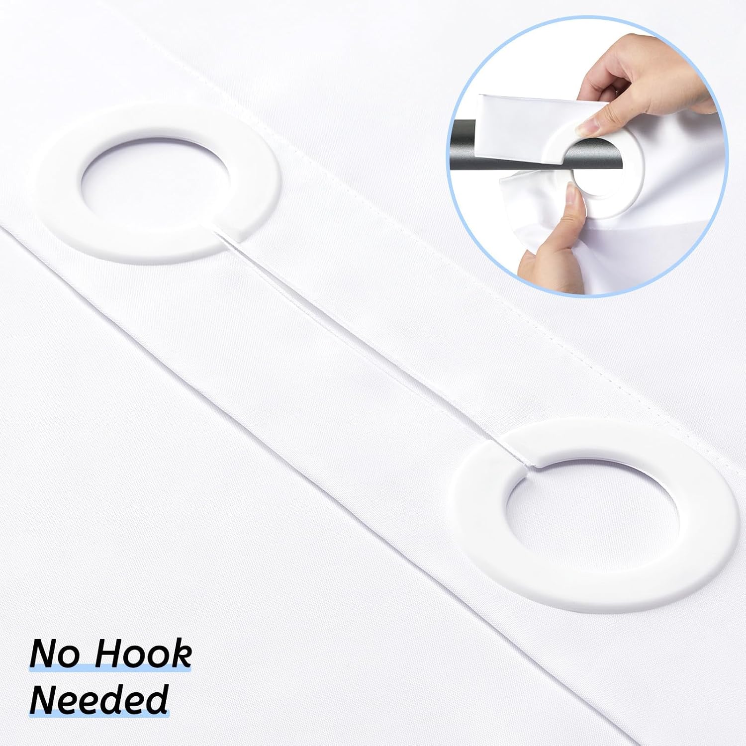 72x75 Waterproof No Hook Needed White Shower Curtain,Soft Polyester Fabric Bathroom Curtain with 10 Rustproof Split