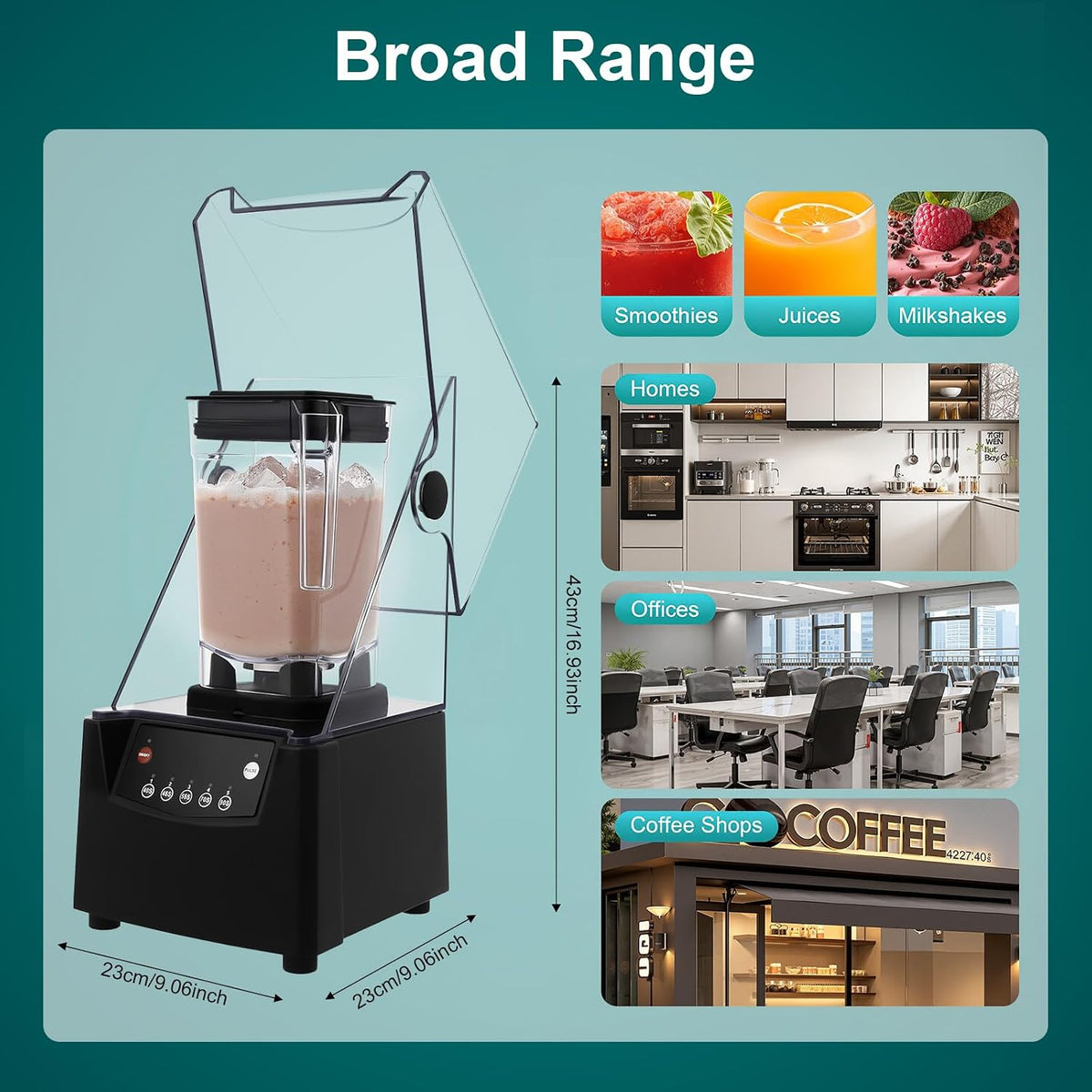 Commercial Blender, 2200W 1.8L/0.48Gal Soundproof Blender Smoothie Blenders Machine with 5 Preset Time options &