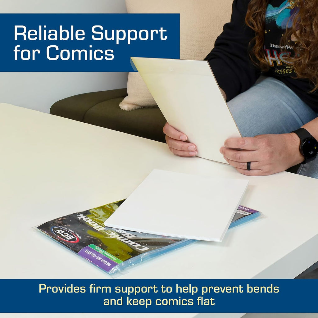 Silver Age Comic Backing Boards, 7 x 10.5 Inches, 24 Pt, 100 Count | Rigid 24 pt buffered boards help protect Silver