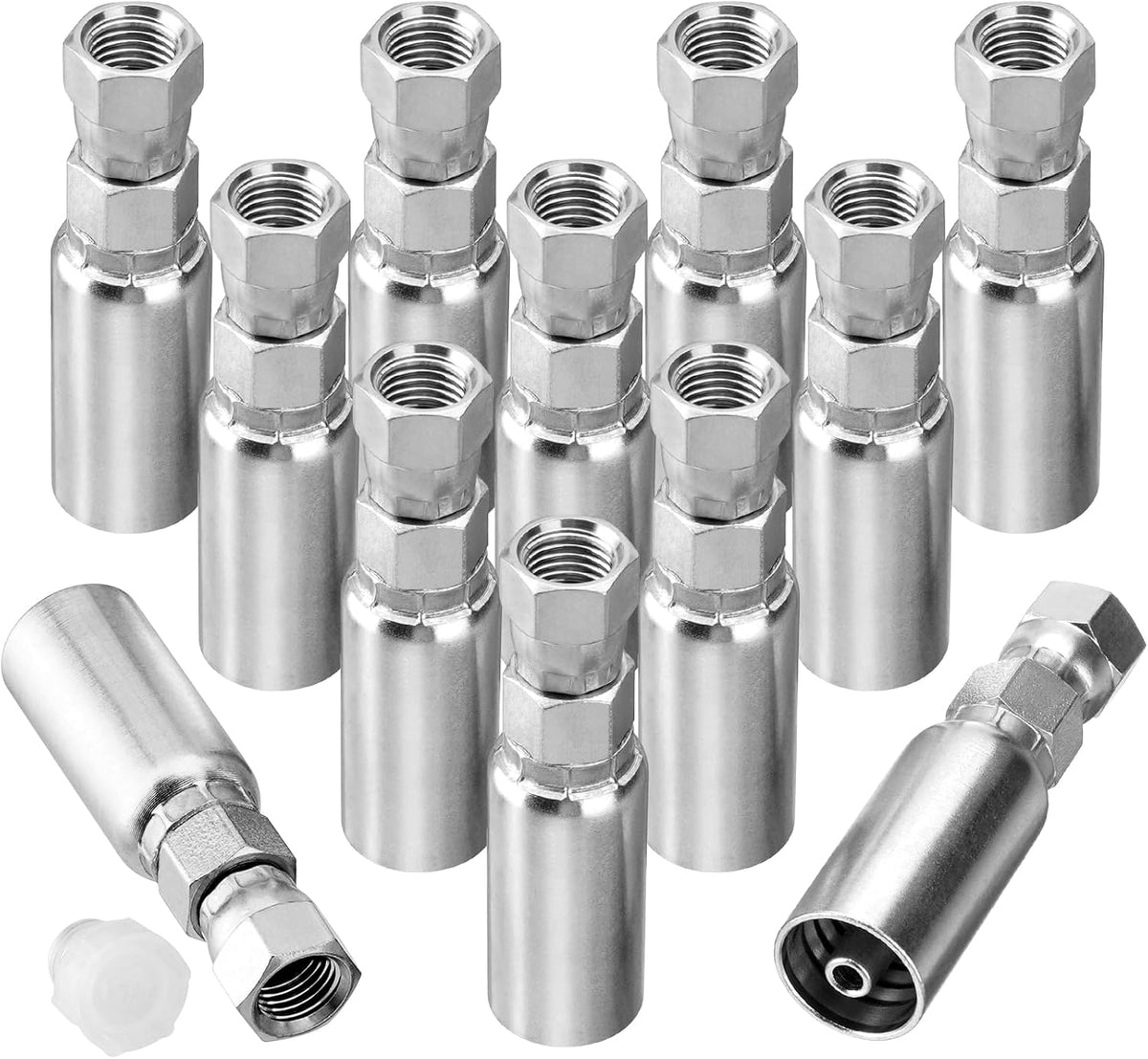 12 Pack Hydraulic Hose Fittings: 1/4" I.D. Hose x 1/4" JIC Female