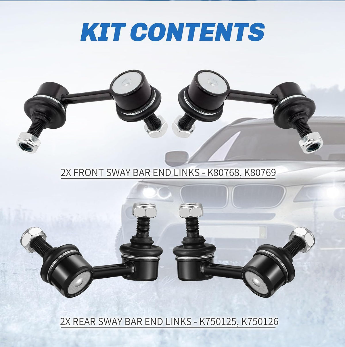 Front and Rear Sway Bar Links Compatible With 2006-2011 Acura CSX, Honda Civic Sway Bar End Links K80768 K80769 K750125 K750126