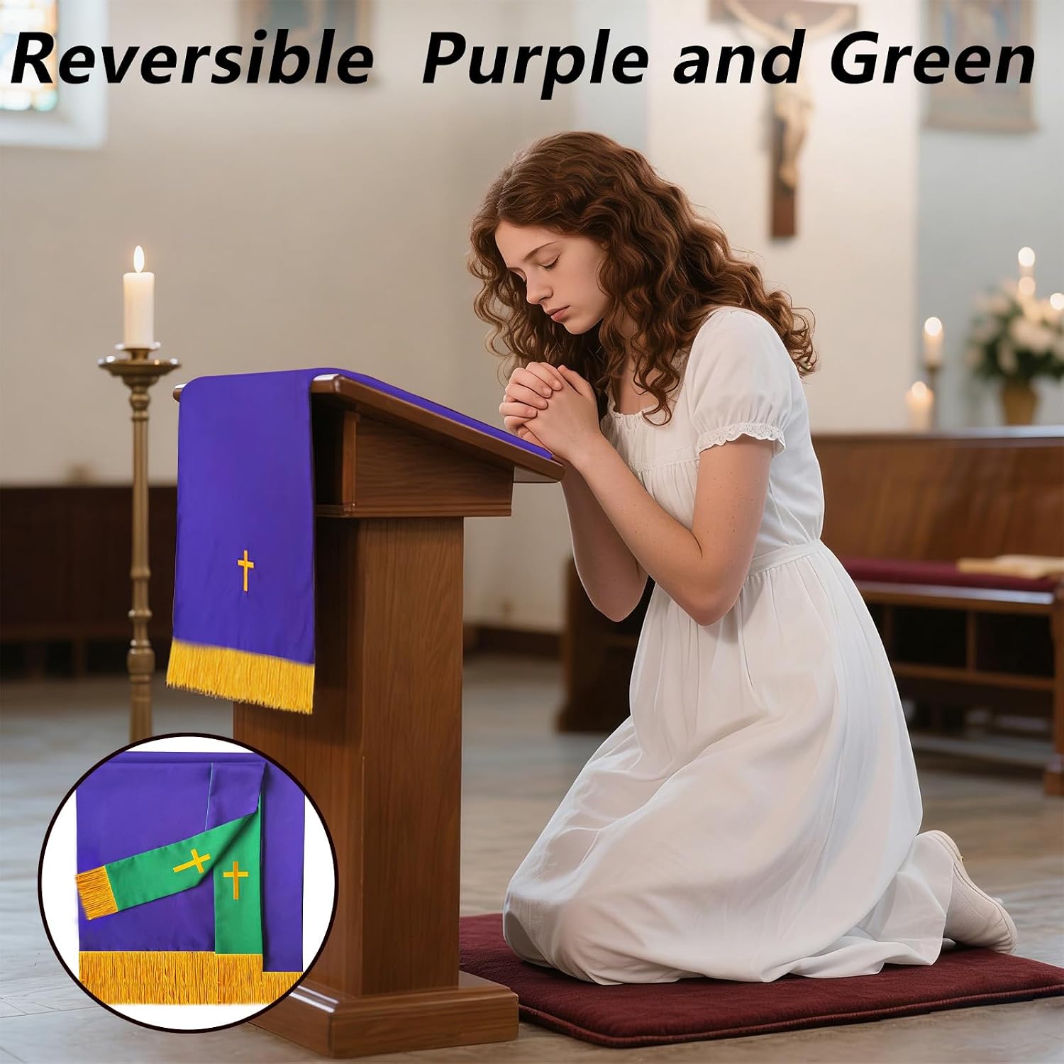 3-Piece Church Parament Set, Reversible Pulpit & Communion Linens
