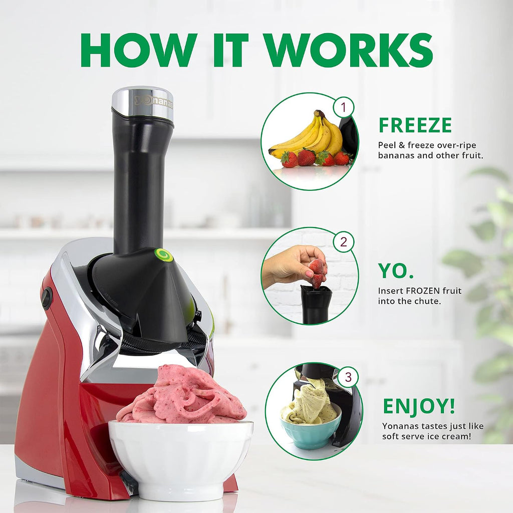 988RD Deluxe Vegan, Dairy-Free Frozen Fruit Soft Serve Maker, Includes 75 Recipes, 200 W, Red