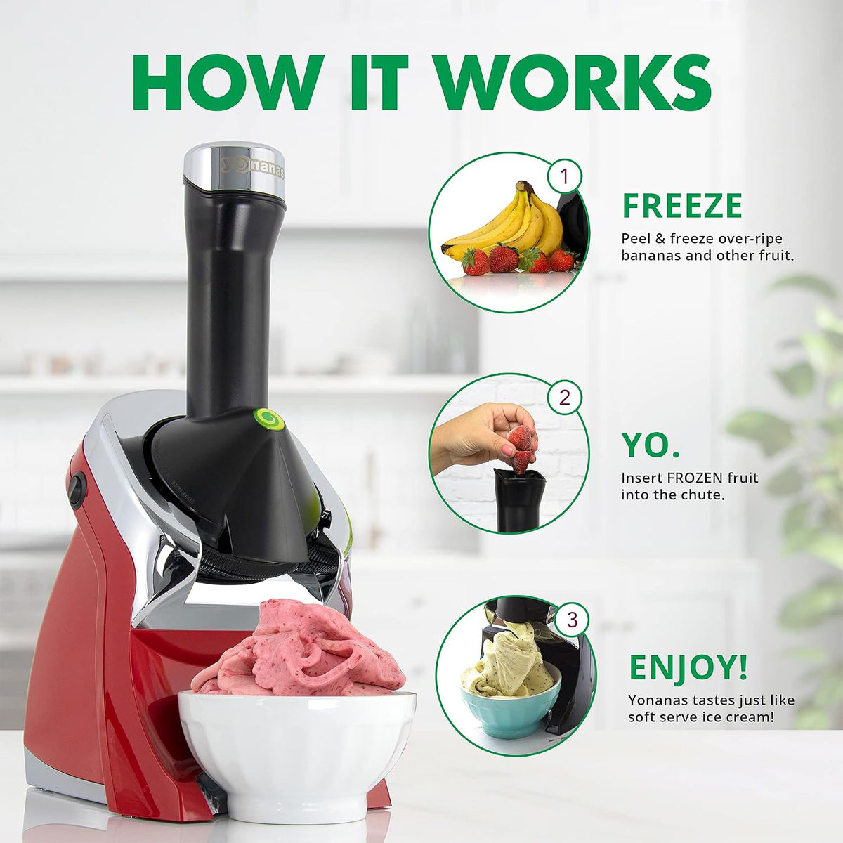 988RD Deluxe Vegan, Dairy-Free Frozen Fruit Soft Serve Maker, Includes 75 Recipes, 200 W, Red