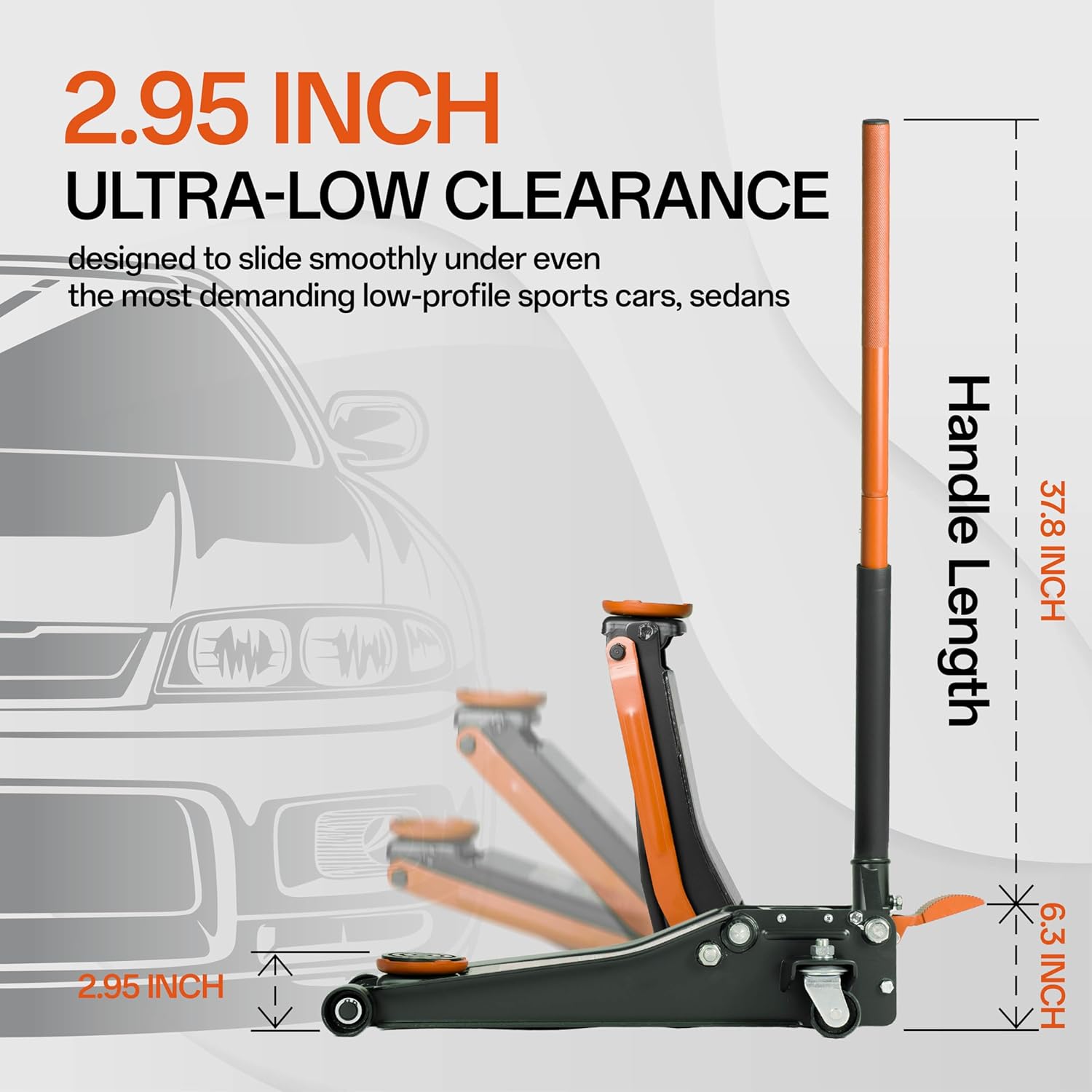 3-Ton (6600lbs) Low Profile Hydraulic Heavy-Duty Steel Floor Jack with Dual Pistons Quick Lift Pump, Home and