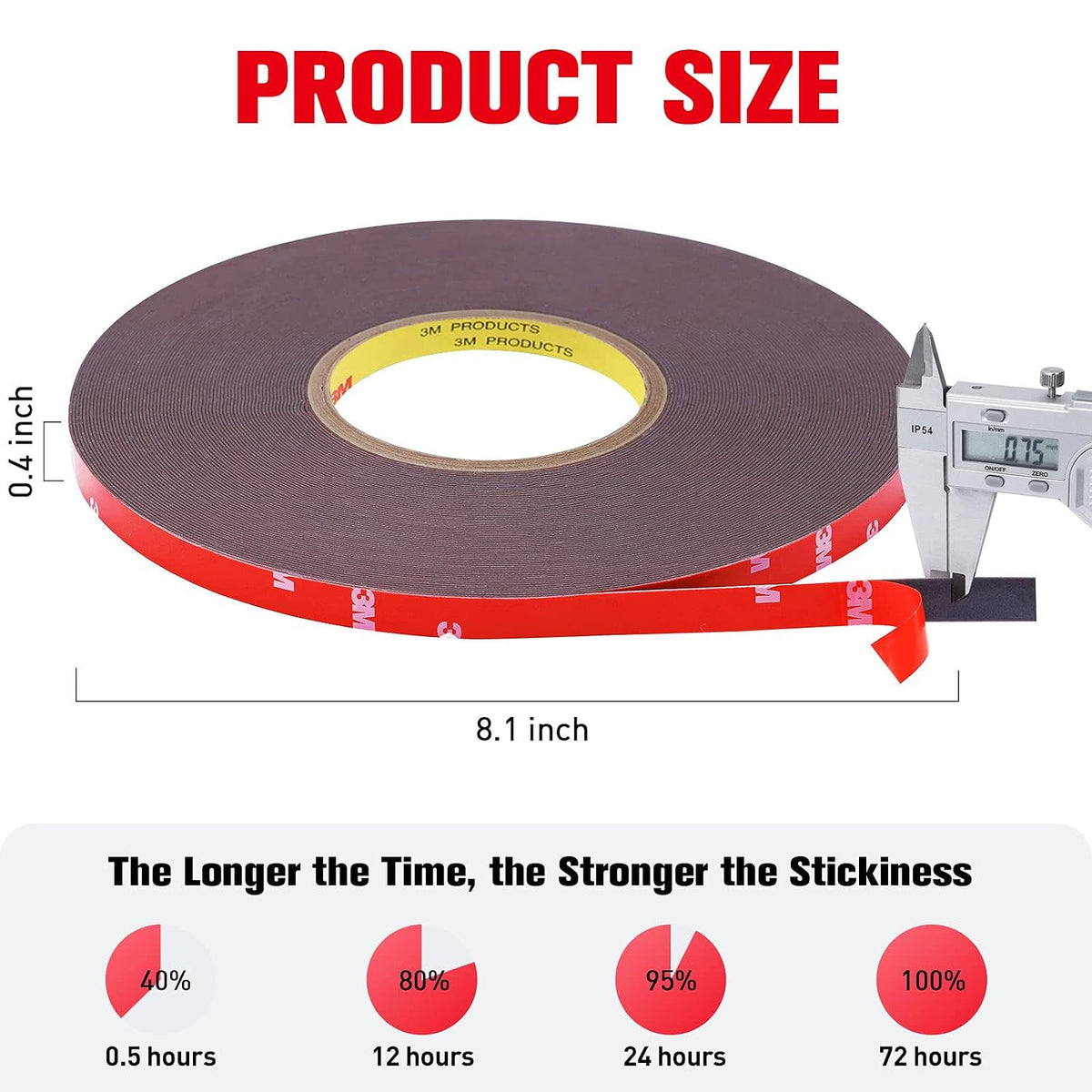 Double Sided Tape Heavy Duty, Super Strong Adhesive, 100ft x 0.39in, 1 Pack