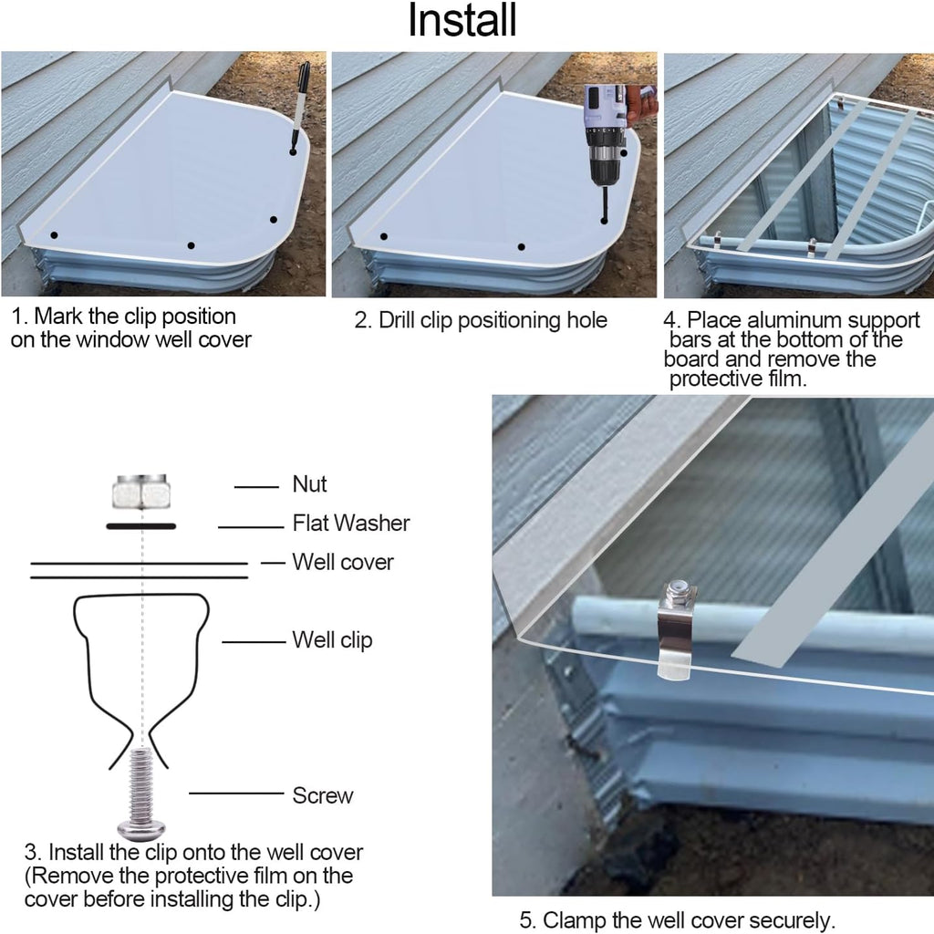 54" x 38" Crystal Clear Window Well Cover Outside - Waterproof, Heavy-Duty Polycarbonate, Keep Basement Dry