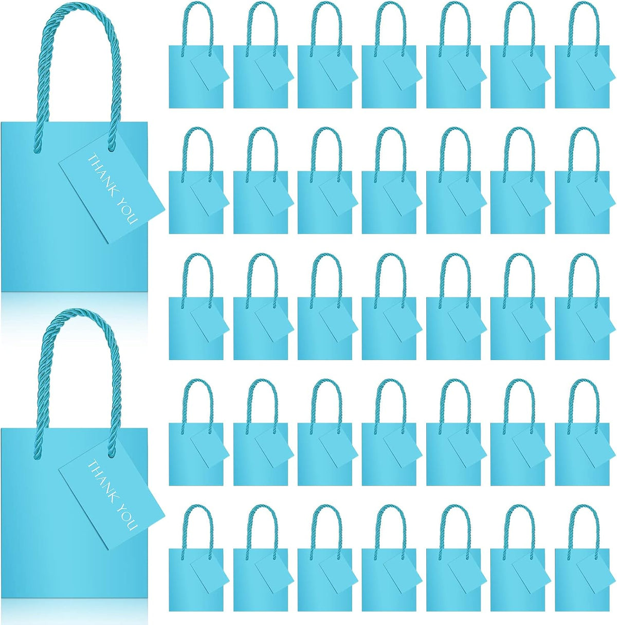 50 Pack Mini Gift Bags Bulk with Handles and Tags,Peacock Blue