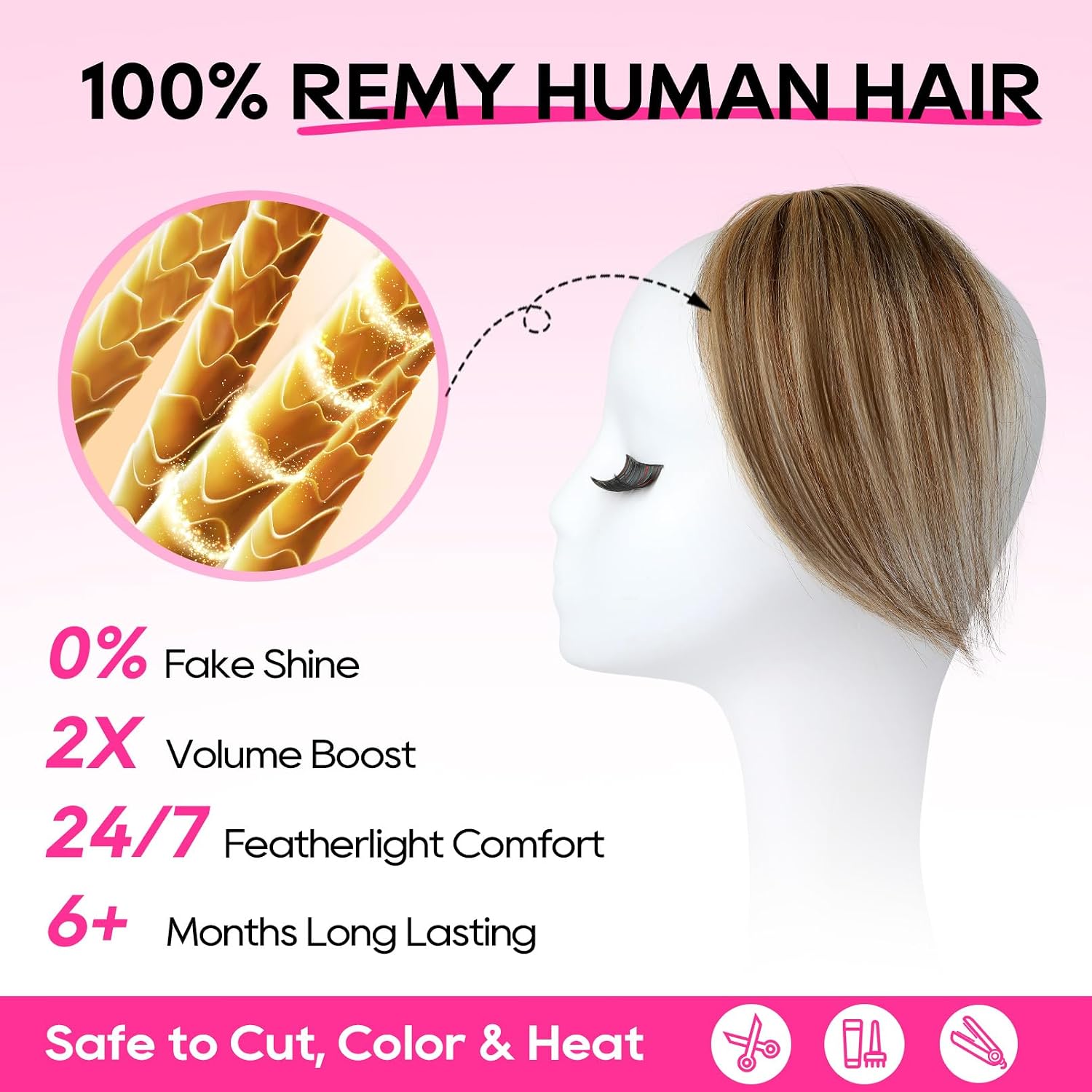 Human Hair Clip-in Hair Volumizer - Short Thick Hairpieces for Extra Volume, Easy Clip-in Extensions for Thin & Fine