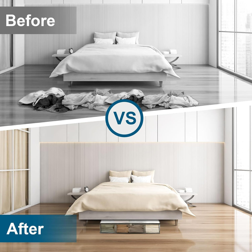 4 Packs Under Bed Storage Containers Bins, Humid-Proof Plastic Underbed Storage Bins, Closet Organizers and Clothes