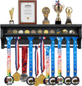 Medal Hanger Display Shelf Medal Rack Display Holder Black | Solid Wood，Wall Mount, Runners, Marathon, Race Winner