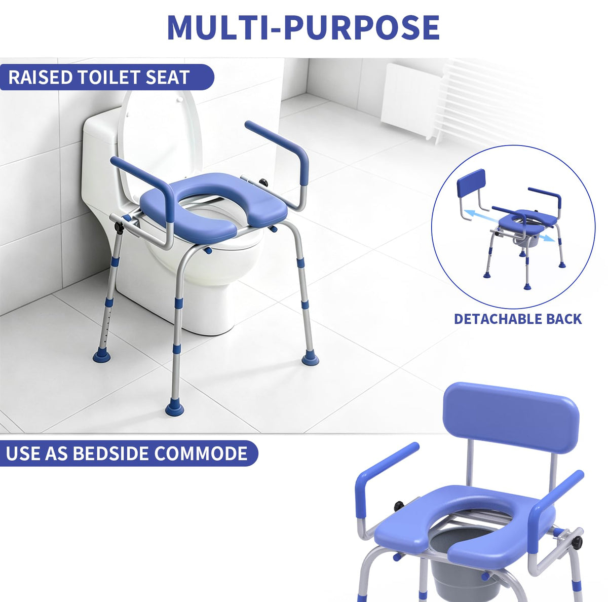 Drop Arm Bedside Commode Chair – Adjustable Height Commode Toilet