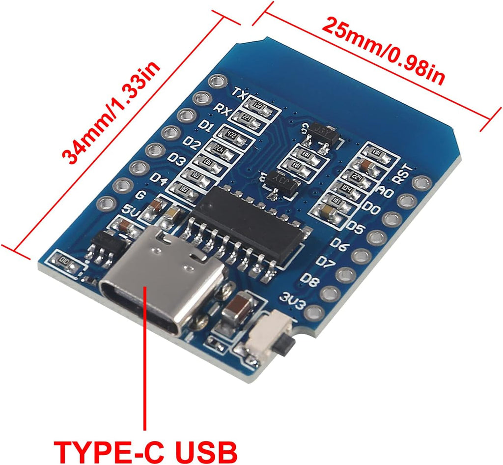 6 Pieces Development Board D1 MINI Type-C USB NodeMcu Mini Wireless D1 Module for ESP8266 ESP-12F 4M Bytes WLAN WiFi Internet Development Board Compatible with Arduino