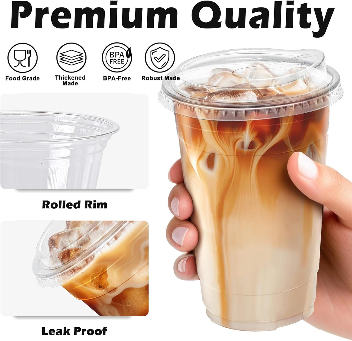 20 oz 100 Pack Plastic Cups with Lids Disposable Iced Coffee Cups