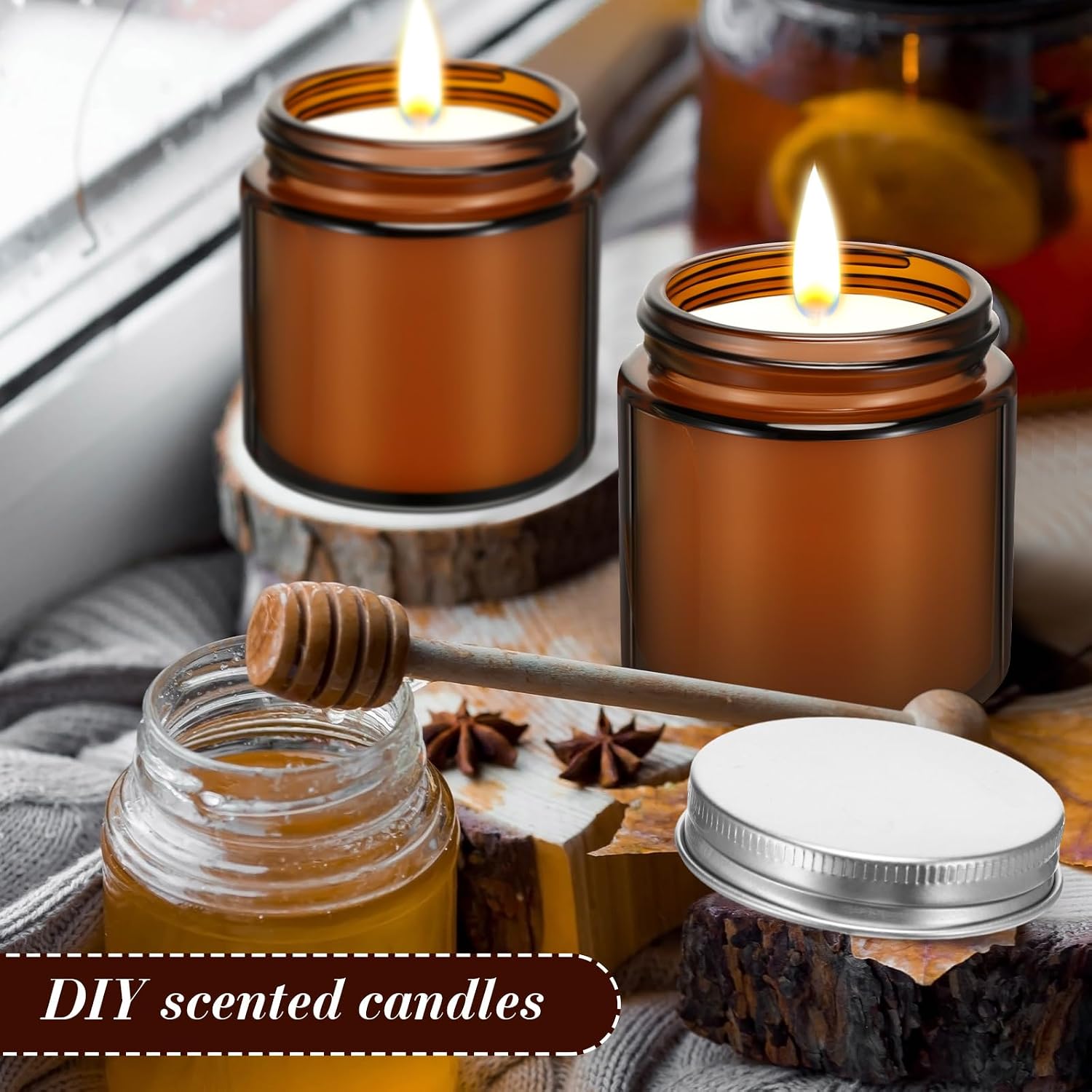 24 Pcs Glass Candle Jars with Lids Bulk, Round Empty Candle Container Tins, Dishwasher Safe and Leakproof DIY