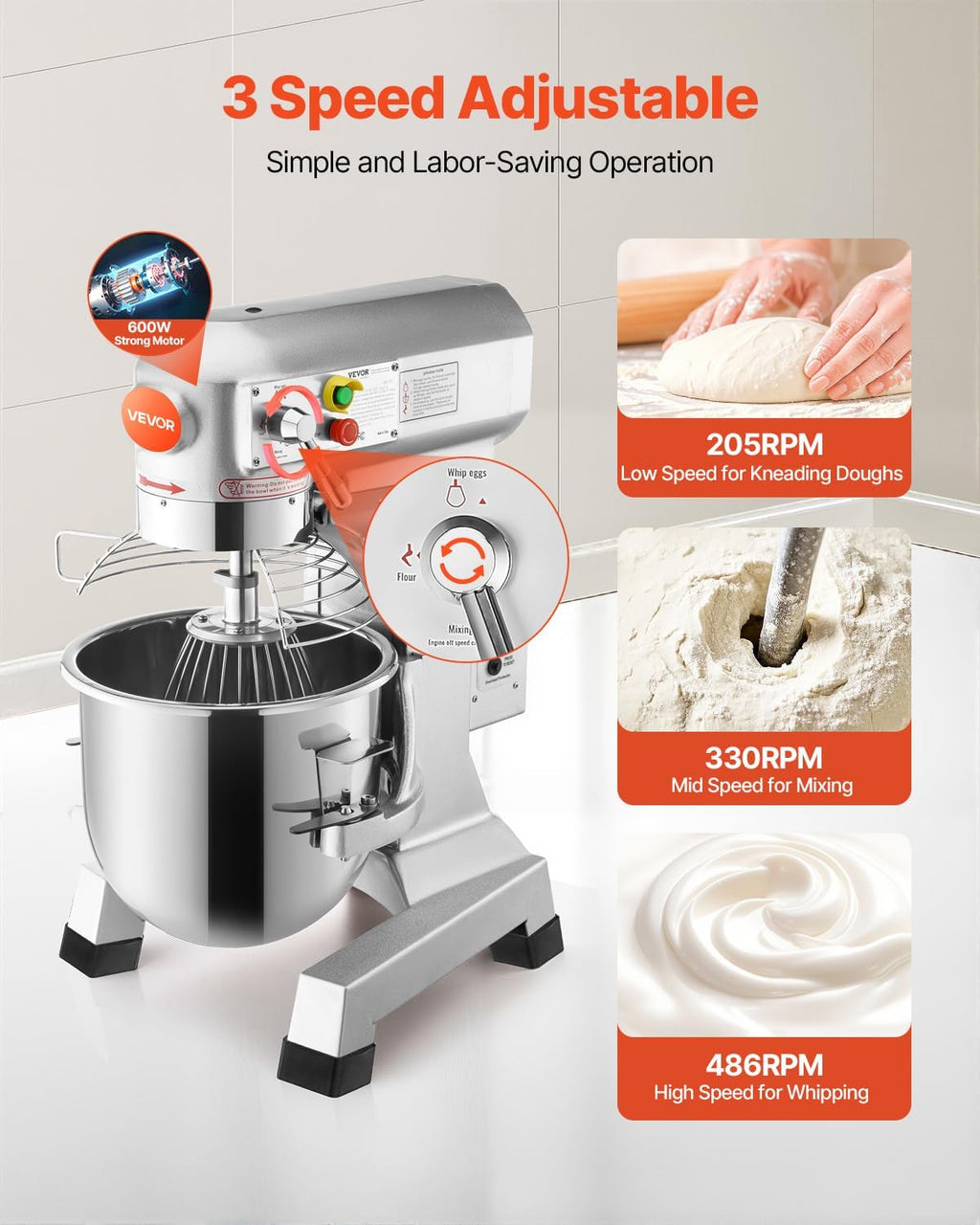 15Qt Commercial Food Mixer Timing Function 600W Commercial Mixer