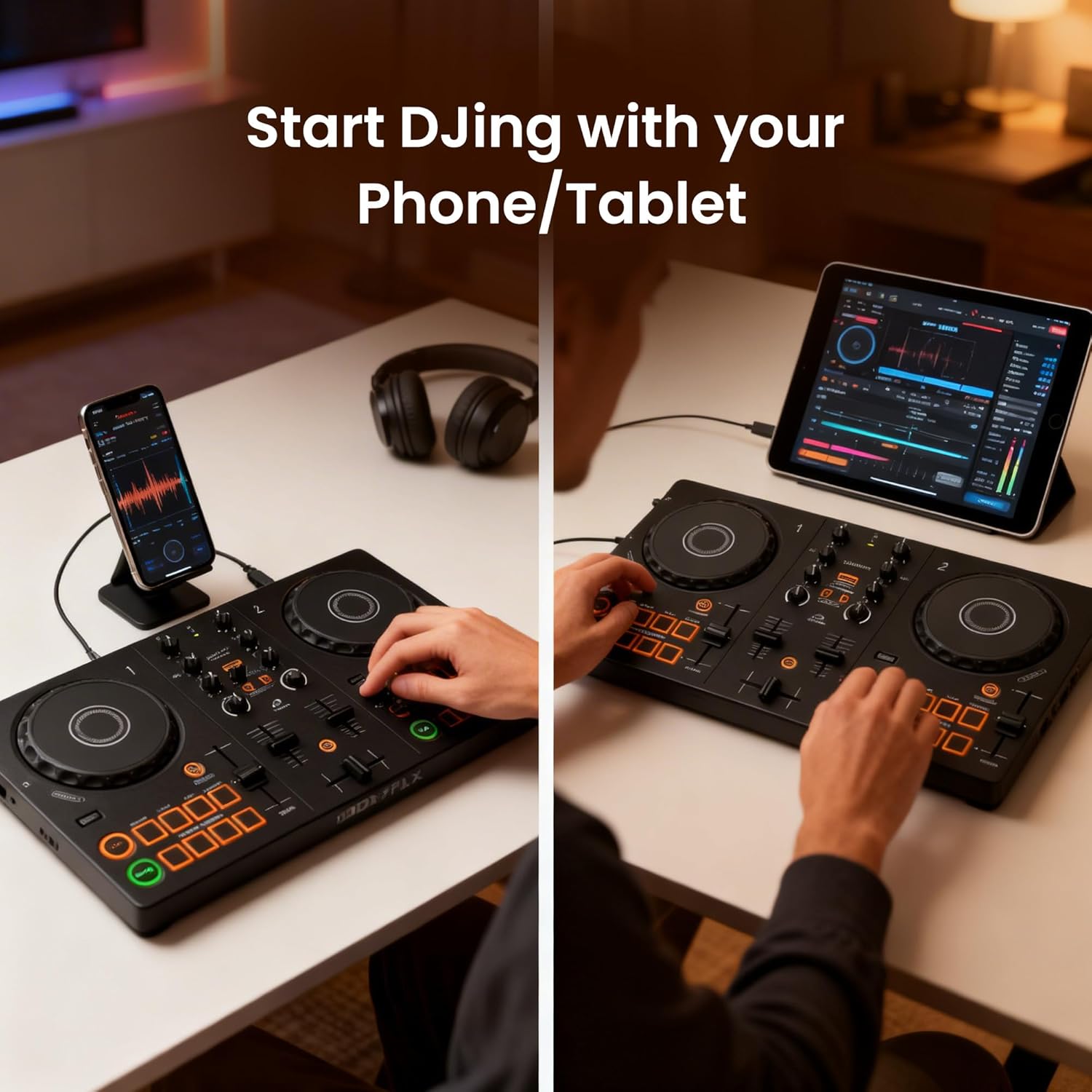 Pioneer DJ AlphaTheta DDJ-FLX2 Compact 2-Channel DJ Controller Bundle with Laptop Stand, Headphones, and Austin