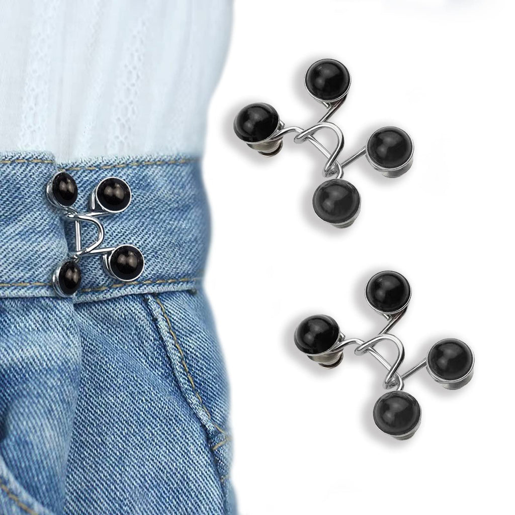 2 Sets Adjustable Jeans Button Pant Waist Tightener, Black Pearl