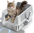Stainless Steel Litter Box for Kittens, Senior and Big Cats, Extra Large Metal Litter Box with High Sides Lid, Leak