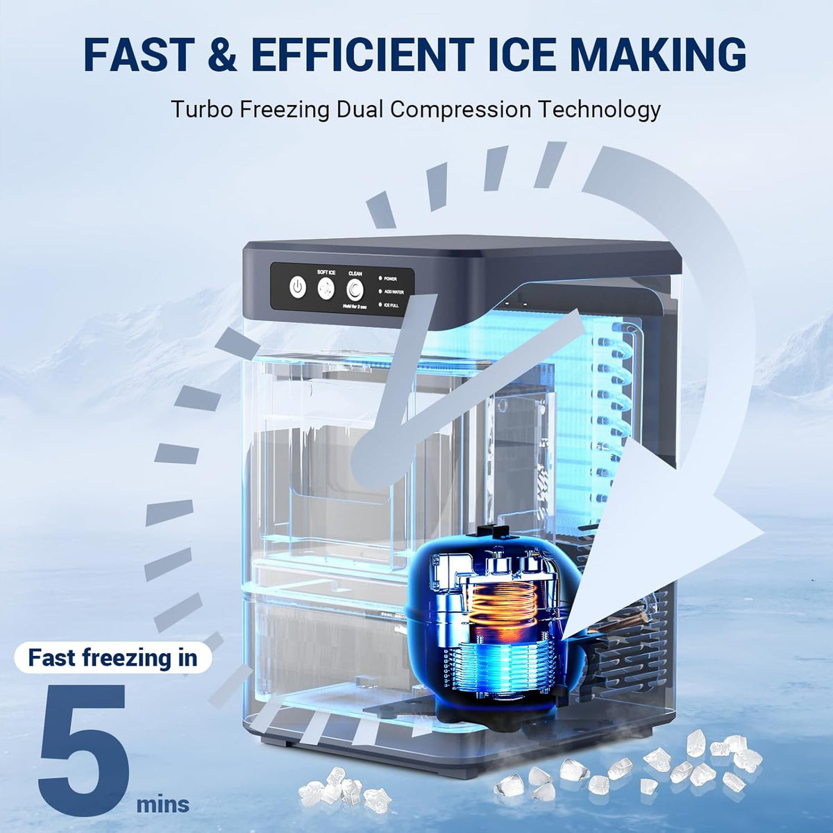 Nugget Ice Maker, 44Lbs/24H Ice Maker Countertop with 3L+1.2L Water Tanks