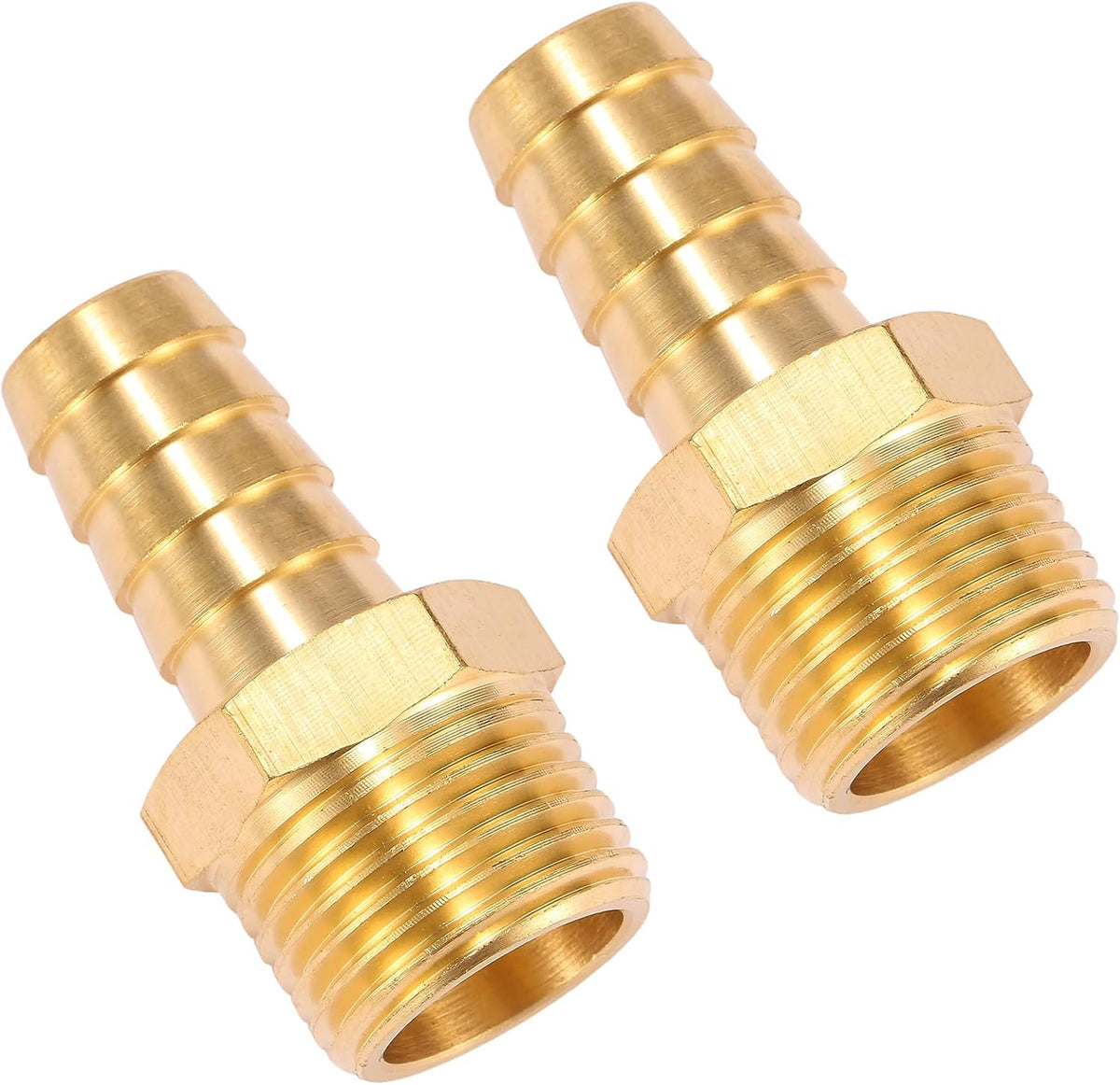 2 Pack Brass Hose Fitting, Adapter, 1/2" Barb x 1/2" NPT Male Pipe