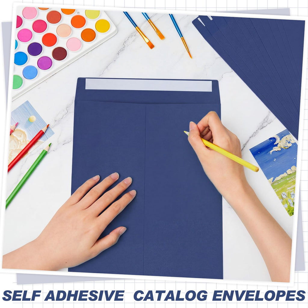 100 Pcs 9''x12'' Catalog Envelopes Self Adhesive Manila,Navy Blue