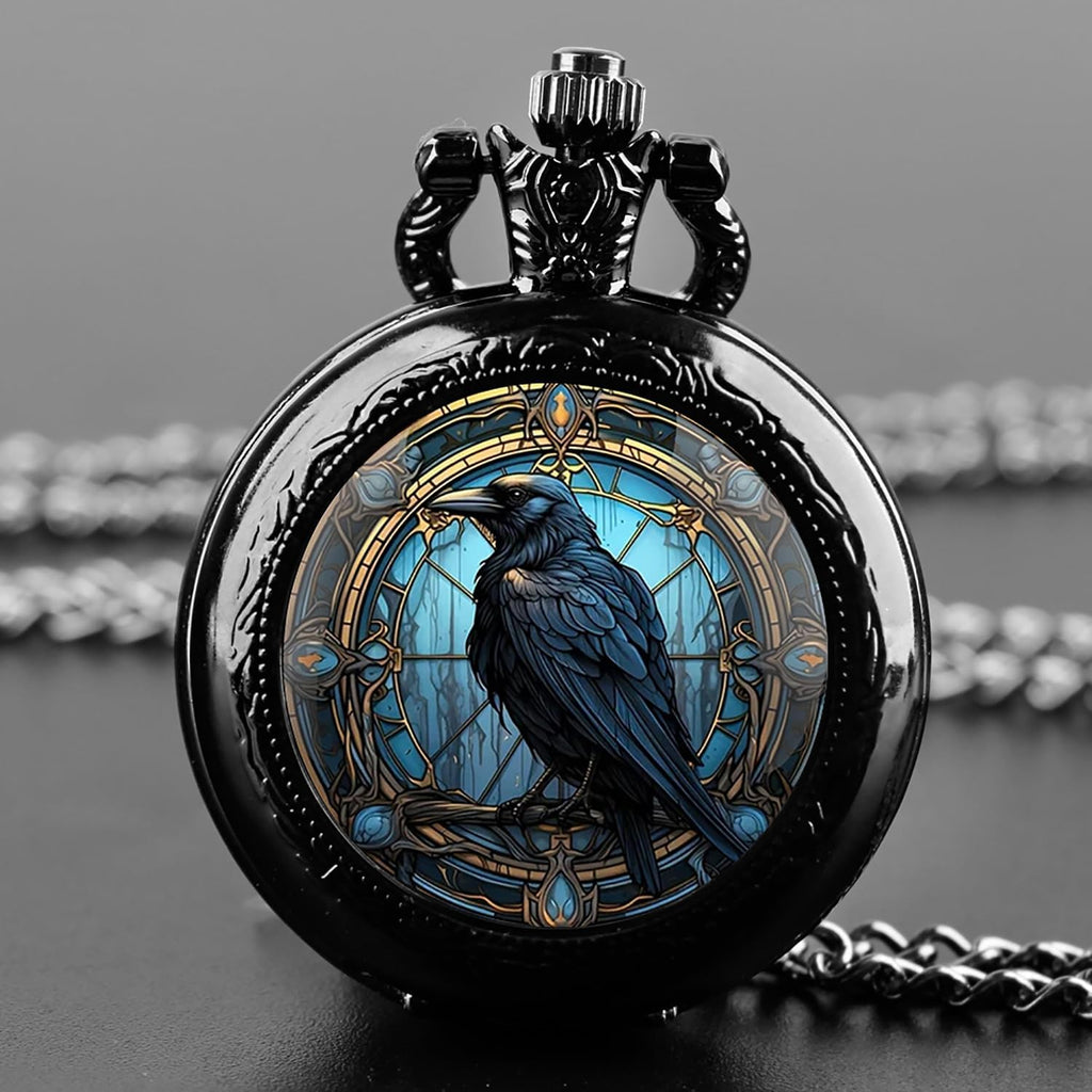 Vintage Glass Dome Mini Pocket Watch for Women Men with Chain,Black | Mini Retro Pocket Watch