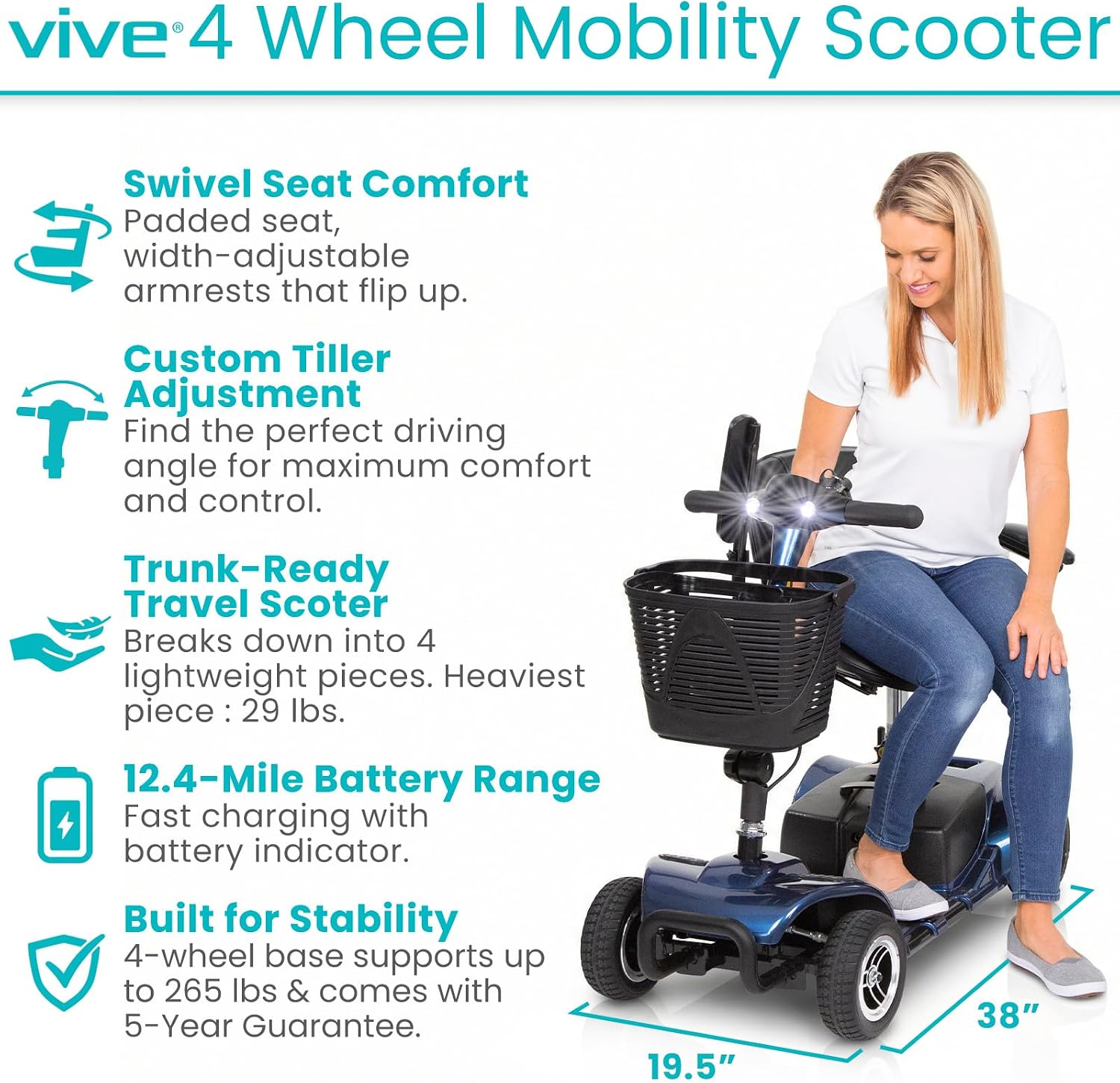 4 Wheel Mobility Scooter - Electric Powered Wheelchair Device