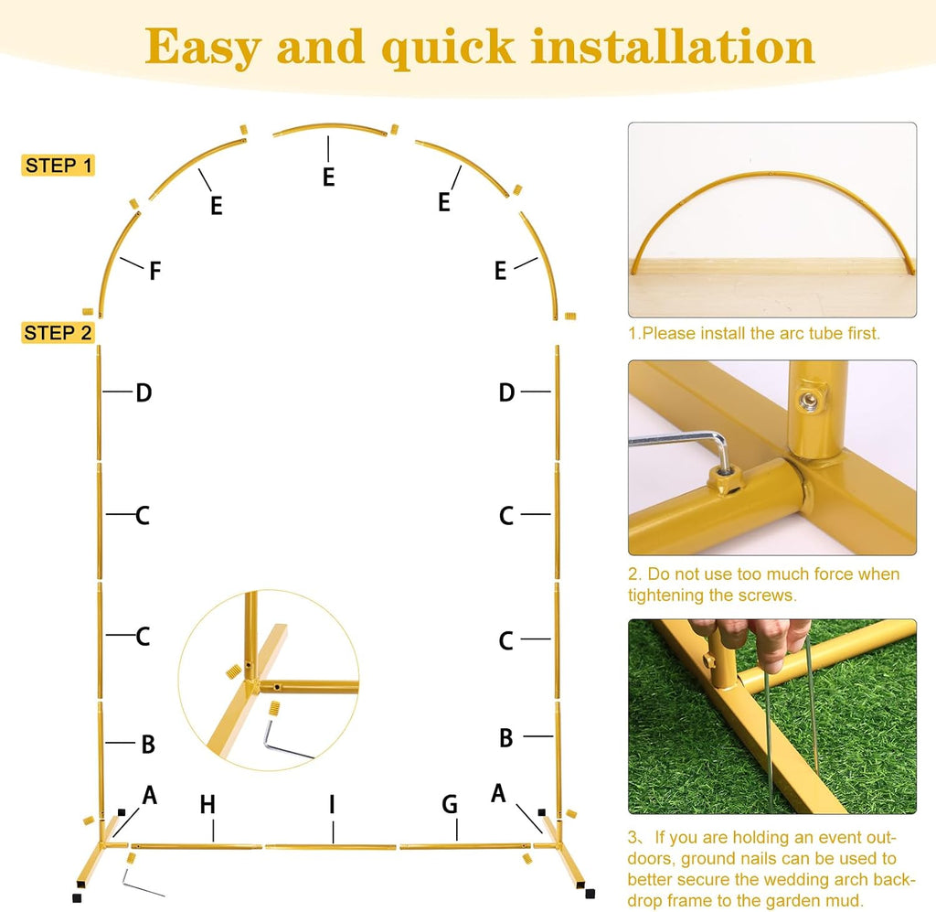 7.2FT Metal Arch Backdrop Stand, Gold Wedding Balloon Arch Stand