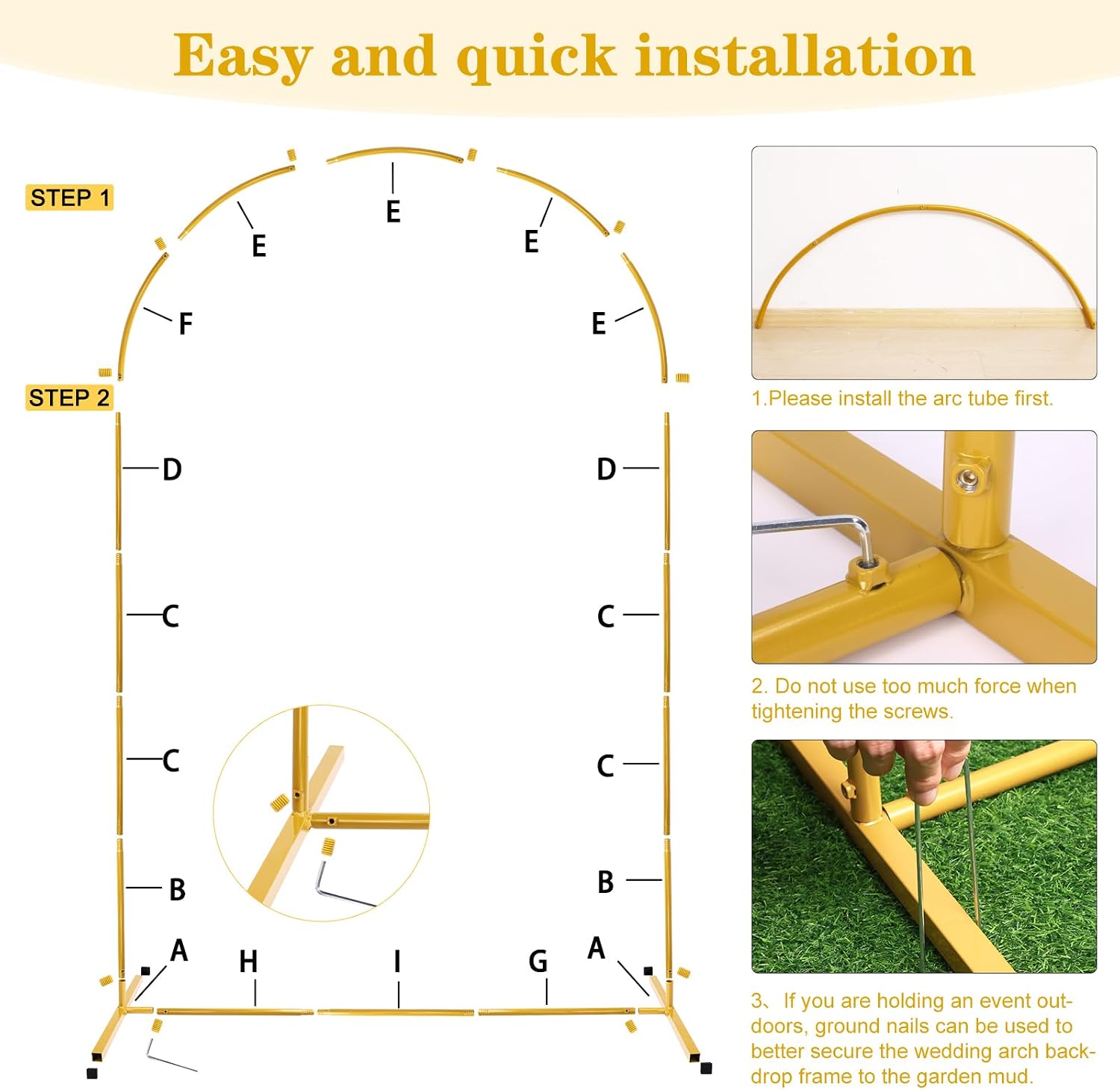 7.2FT Metal Arch Backdrop Stand, Gold Wedding Balloon Arch Stand