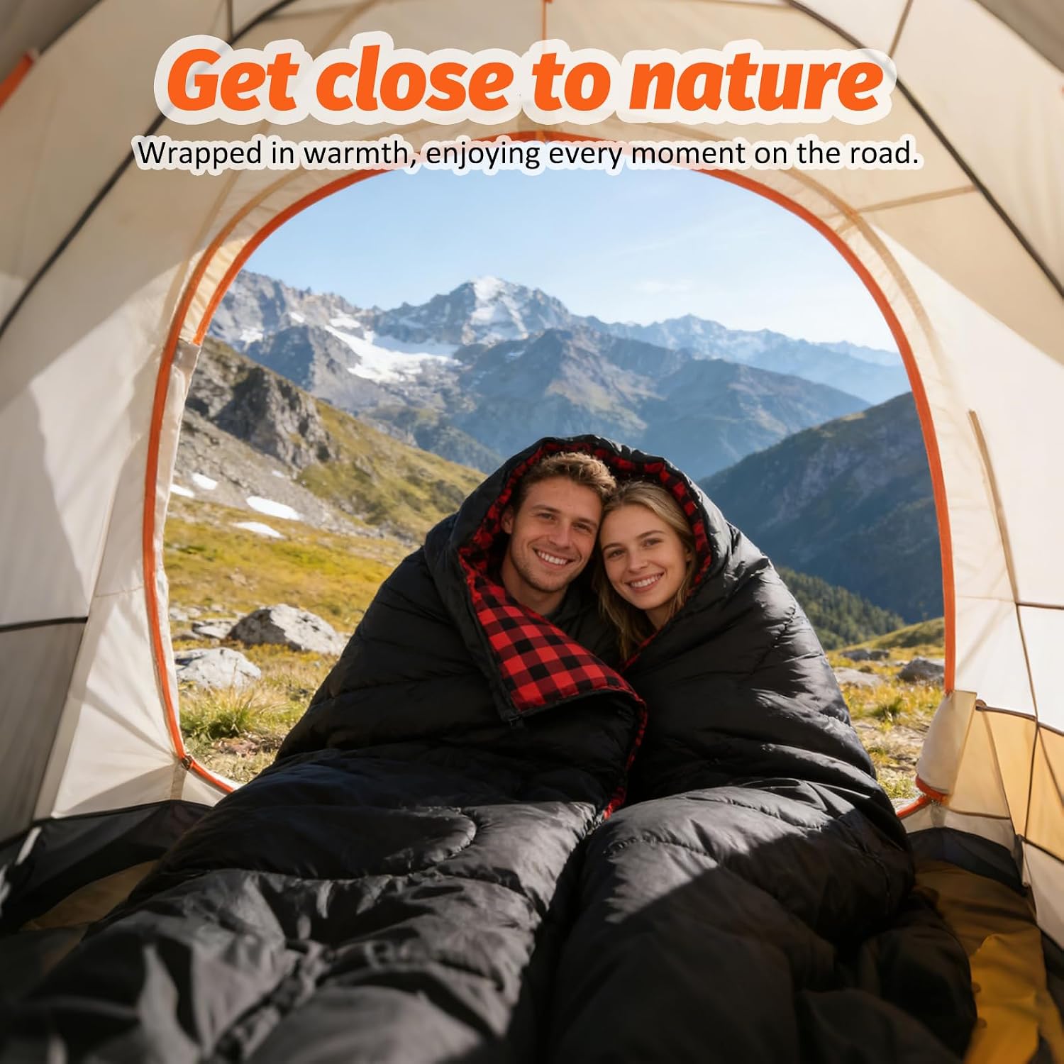 Double Sleeping Bag for Adults with 2 Pillows, Big&Tall XL Queen Size Sleeping Bag for 2 Person, Waterproof 2 Person