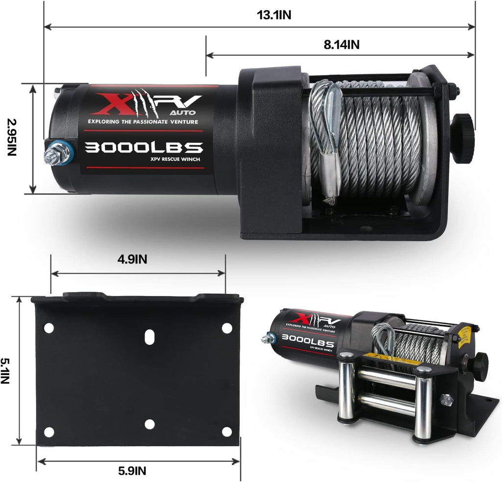 3000 lb 12V DC Electric Winch with Both Wireless Handheld Remote and Corded Control Recovery Steel Cable Waterproof