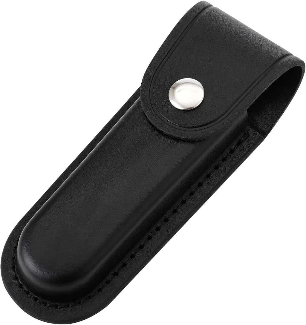 5-Inch Pocket Knife Sheath for Belt Carry | Black leather knife holster with snap closure and belt loop for outdoor