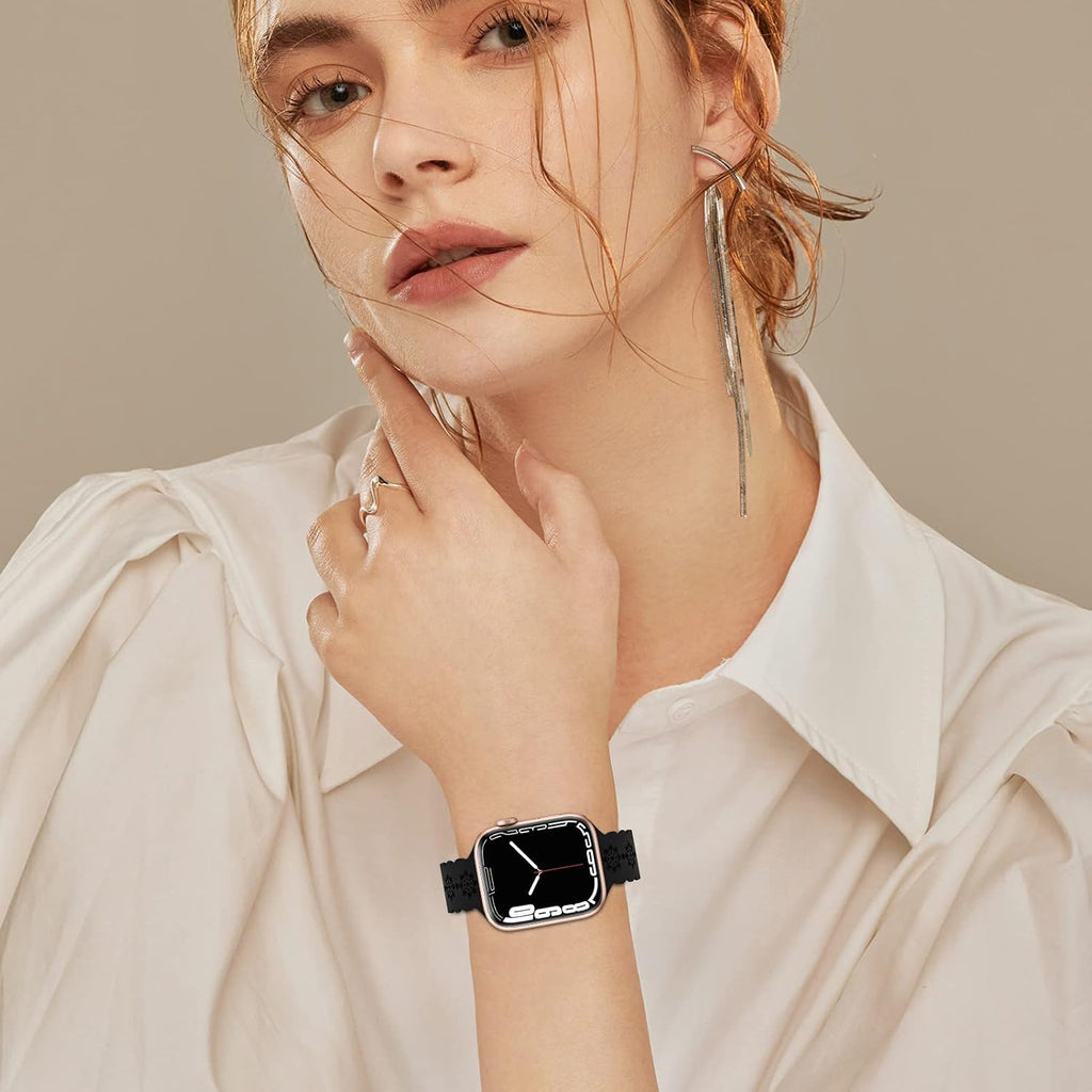 Floral Silicone Band Compatible with Apple Watch Bands for Women Men | Design Soft Breathable Watch Bands for iWatch