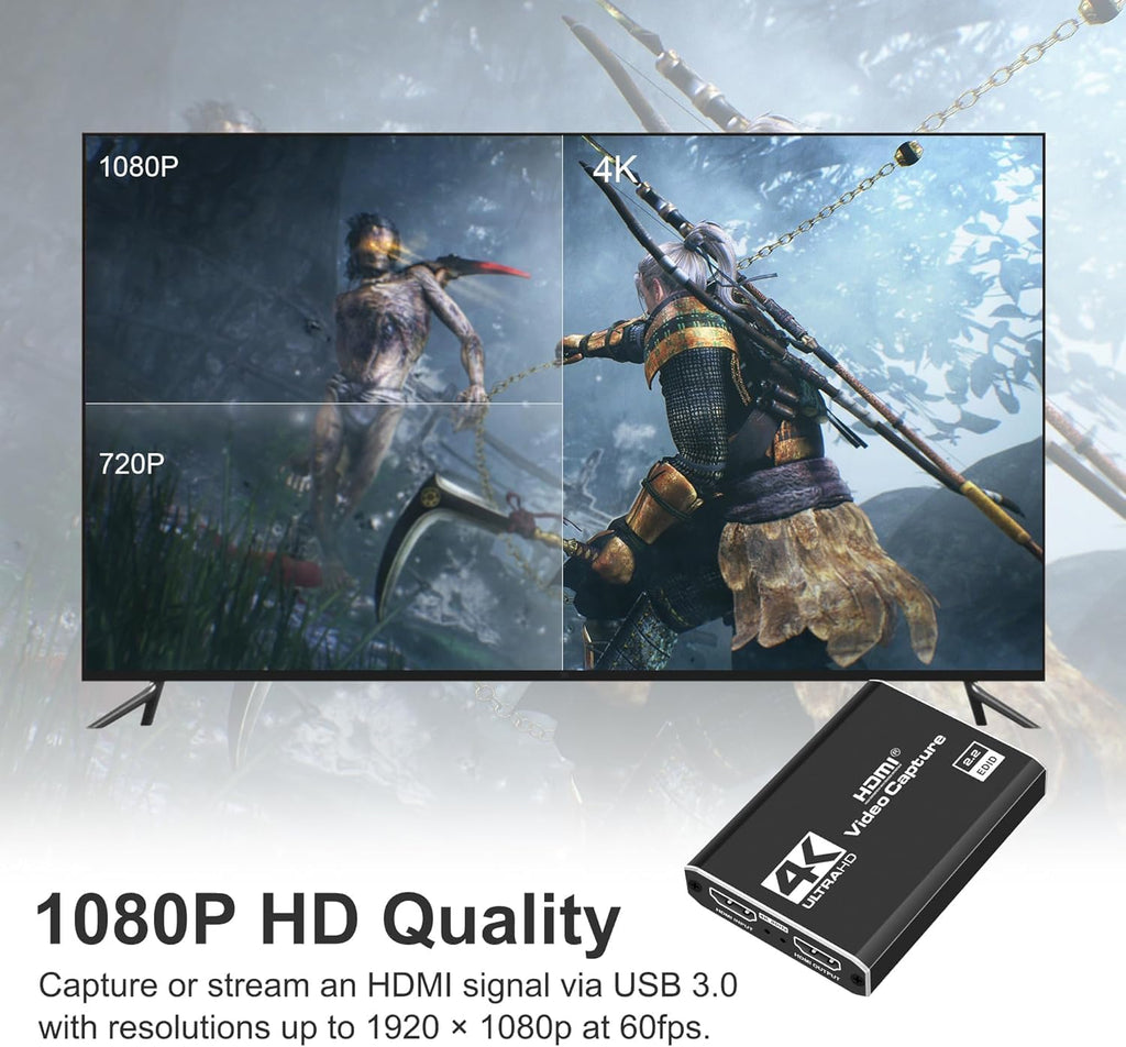 Capture Card 4K HDMI Video Streaming to USB 3.0 1080P 60FPS Capture Device | Audio Video Capture, 4K HDMI Loop-Out