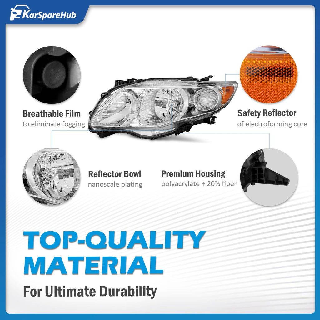 Headlights Assembly with Bulbs for 2009 2010 Toyota Corolla