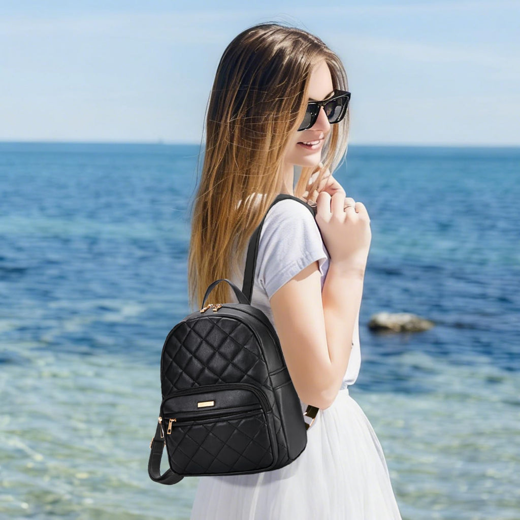 Mini Backpack Vegan Leather Small Backpack, Black