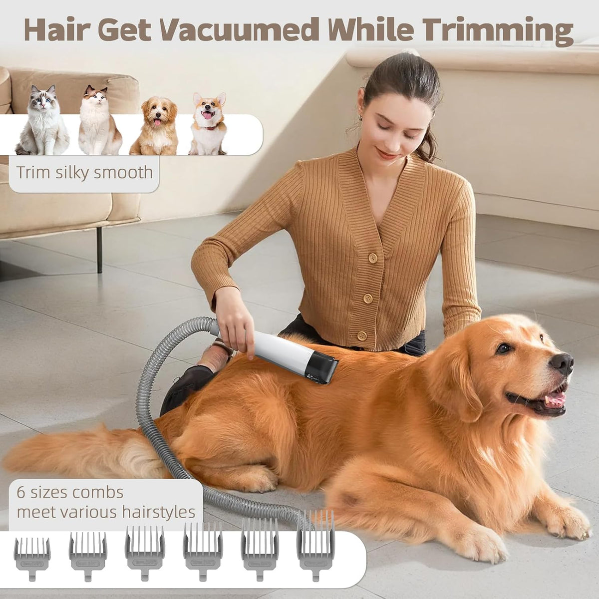 Dog Grooming Kit, Pet Grooming Vacuum with Pet Clipper Nail Grinder, Dog Hair Vacuum with 6 Pet Grooming Tools for