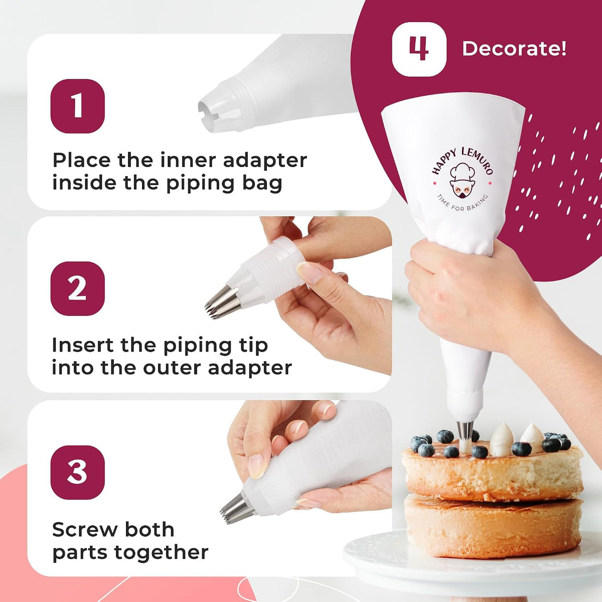 Professional Baking Piping Bags and Tips Set - Cotton Reusable Piping Bag 14" with 8 Stainless Steel Large Pastry