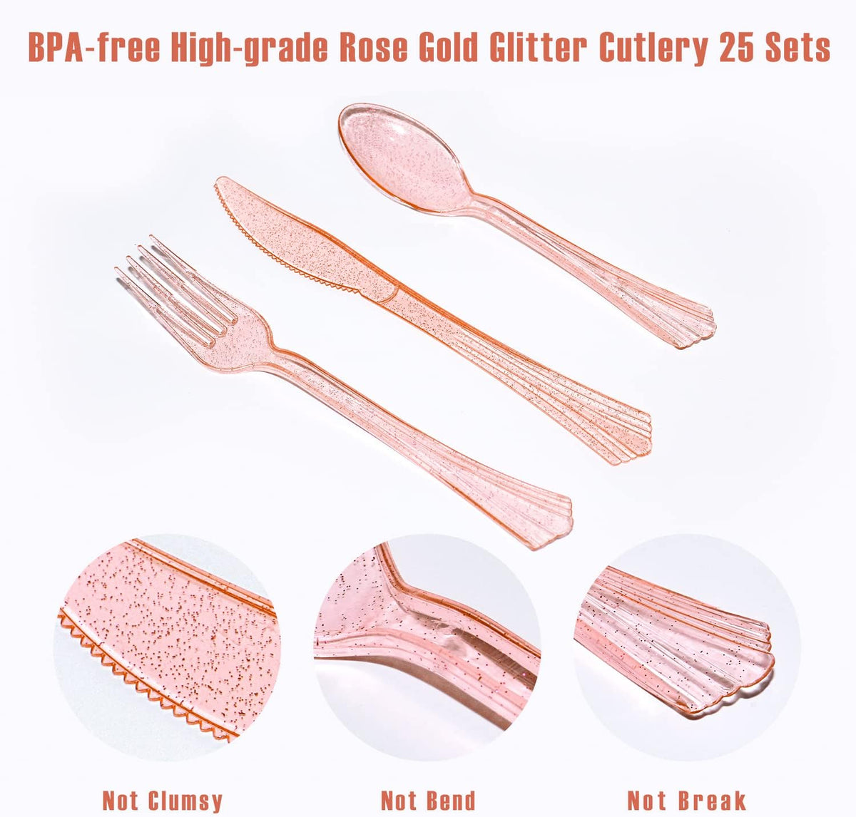 Pink Gold Paper Plates, 175PCS Disposable Dinnerware Set for 25 Guests